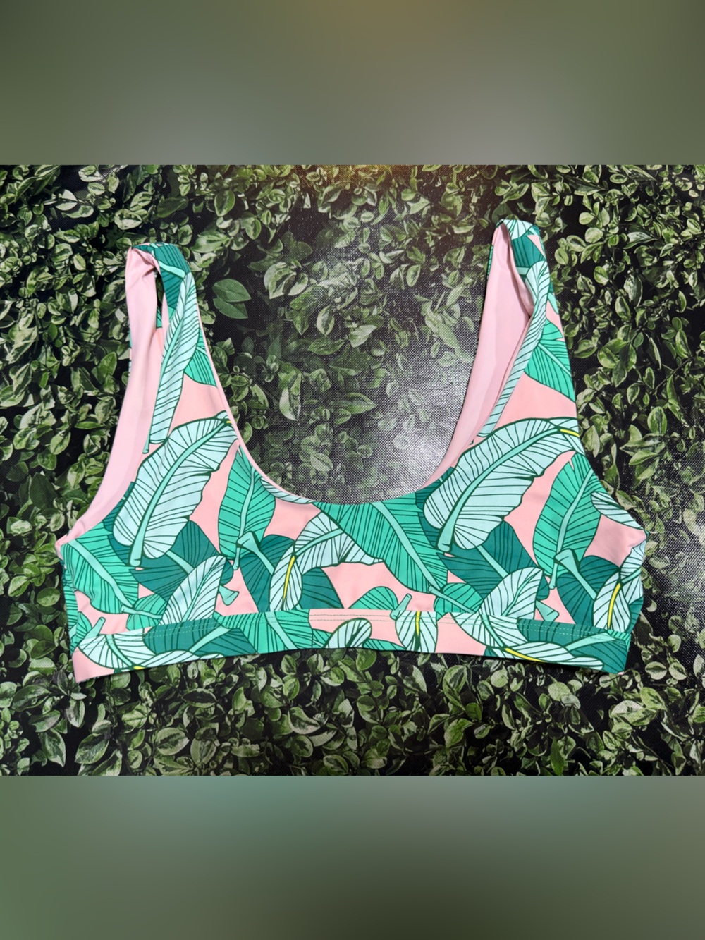 Dippin' Daisy's Pink and Green Leaf Print Bikini Top